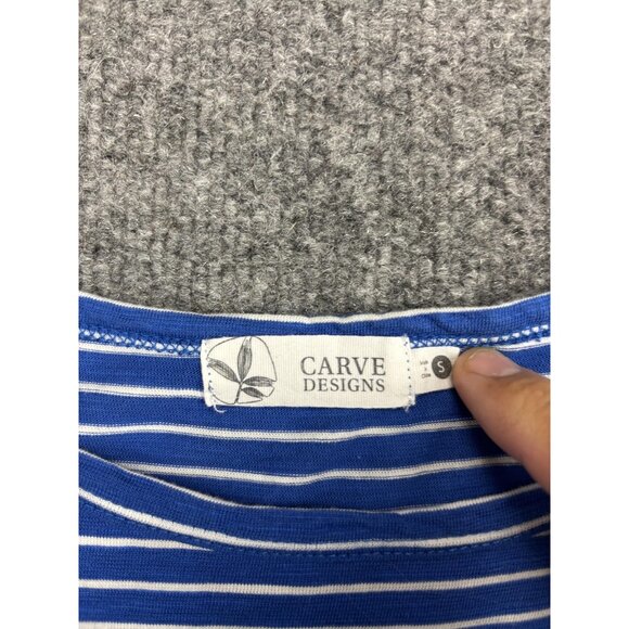 Carve Designs Shirt Womens Small Blue White Stripe Long Sleeve Drawstring Pocket - Picture 2 of 7